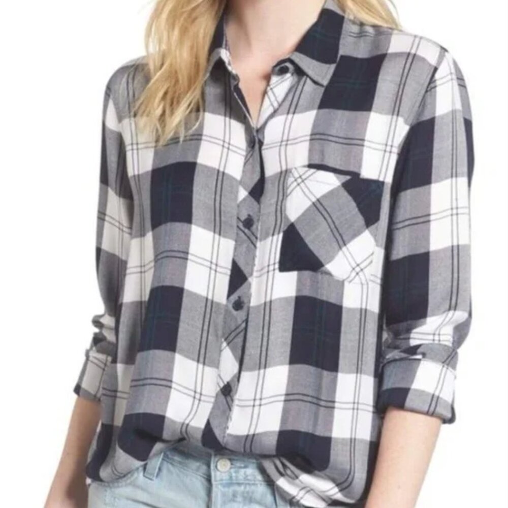 Rails Shirt Hunter Midnight Pine Button Down Plaid Blue Green White Size Medium